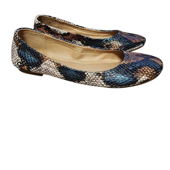 Lucky Brand Shoe Women 6.5 M Leather Snakeskin Print Ballet Flat Slip On Casual - Picture 1 of 14